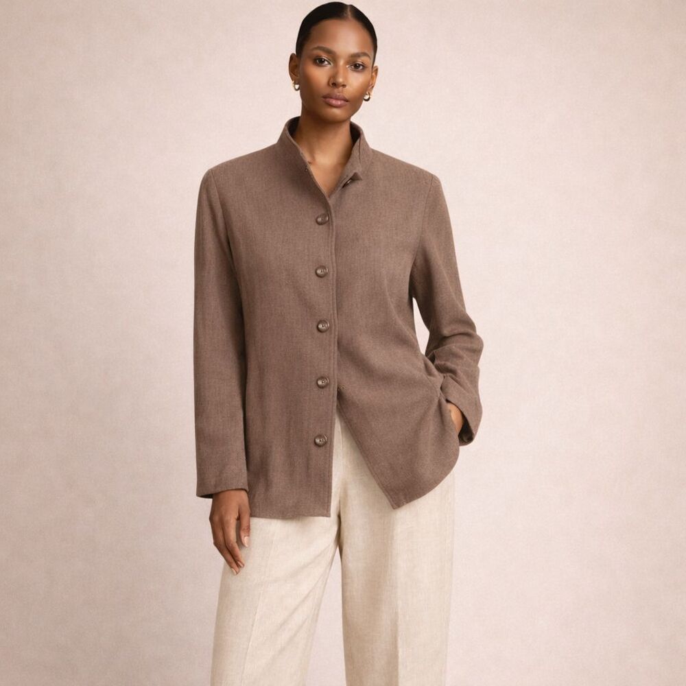 J Jill Brown Jacket Hemp Silk Organic Cotton Women L Lagenlook Lightweight